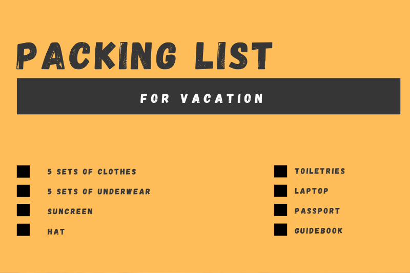 packing list for vacations