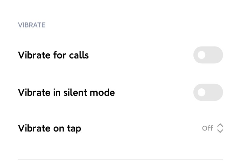 List of vibrate section on a phone