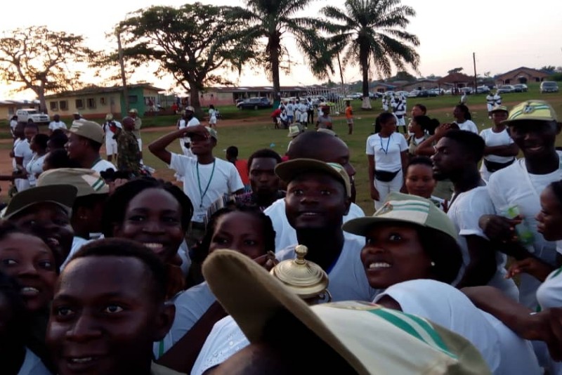 Corpers gather for picture after morning devotion on camp