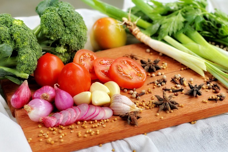 Different vegetables and more on a chopping board